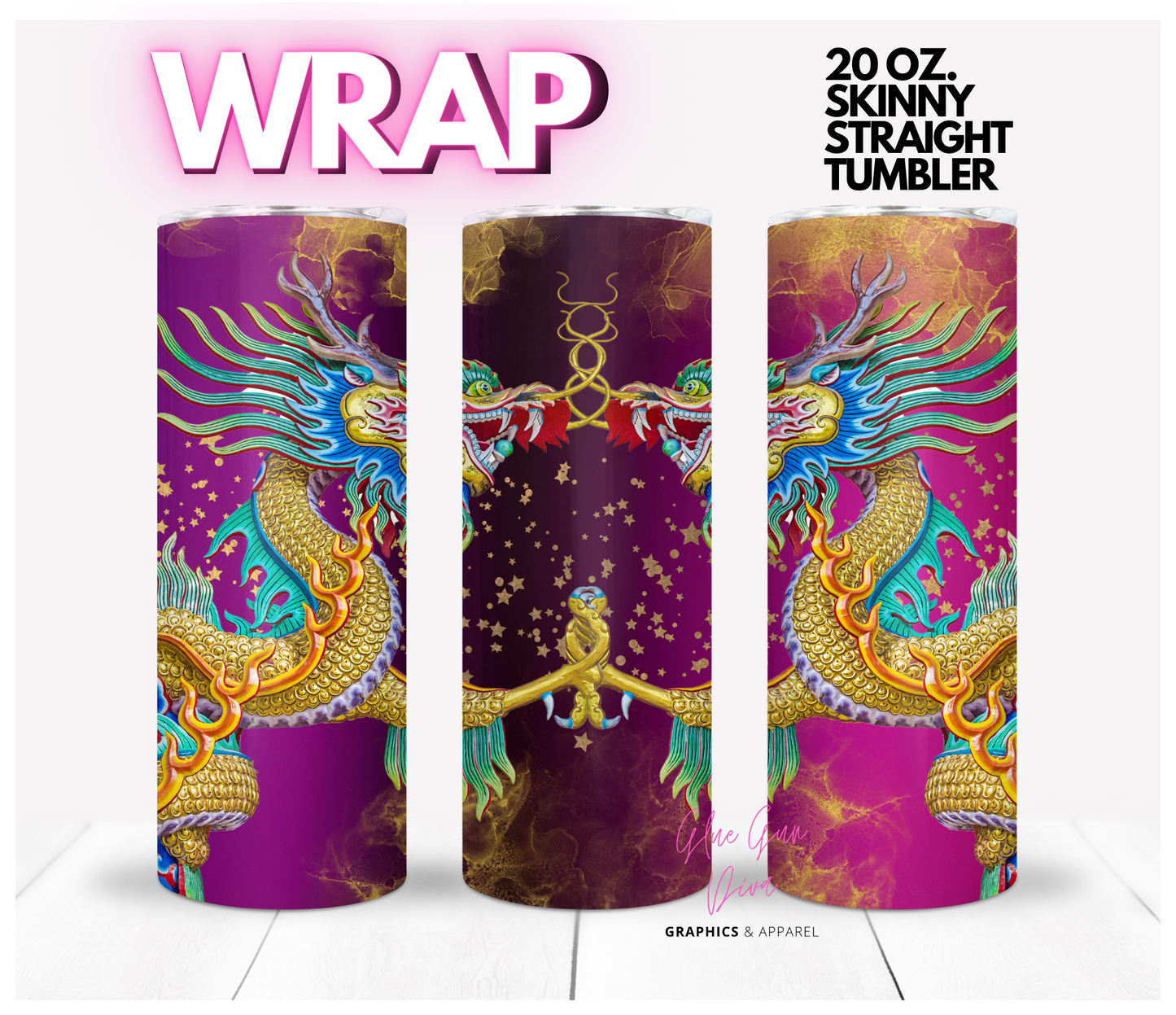 Amazing Dragons - Digital tumbler wrap for 20 oz skinny straight tumbler