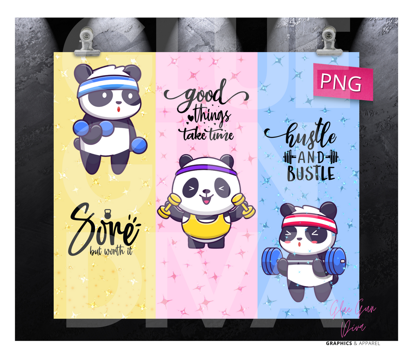 Workout Panda - Digital tumbler wrap for 20 oz skinny straight tumbler