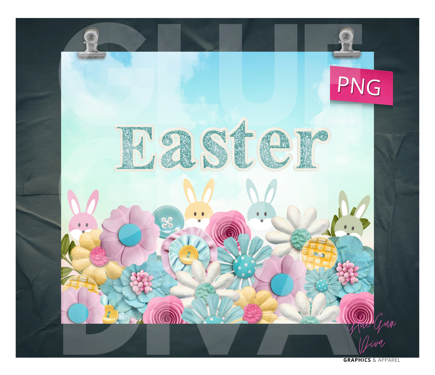 Easter Flowers and Bunnies- Digital tumbler wrap for 20 oz skinny straight tumbler