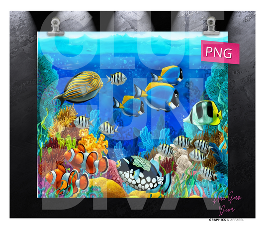 Aquarium- Digital tumbler wrap for 20 oz skinny straight tumbler