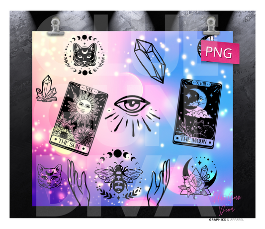 Celestial items background- Digital tumbler wrap for 20 oz skinny straight tumbler