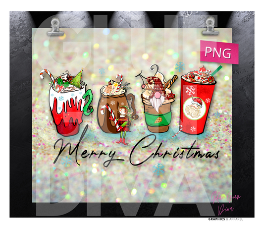 Merry Christmas Coffee Cups - Digital tumbler wrap for 20 oz skinny straight tumbler