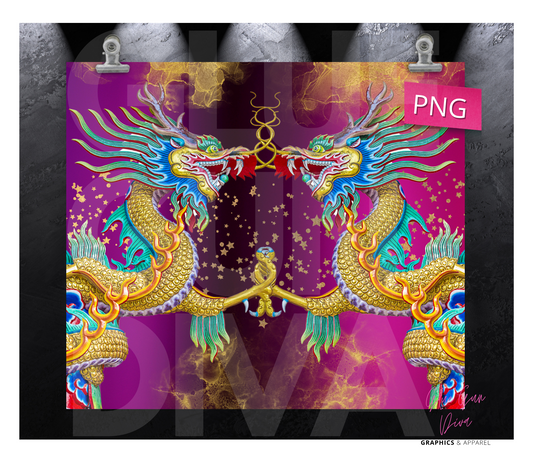 Amazing Dragons - Digital tumbler wrap for 20 oz skinny straight tumbler