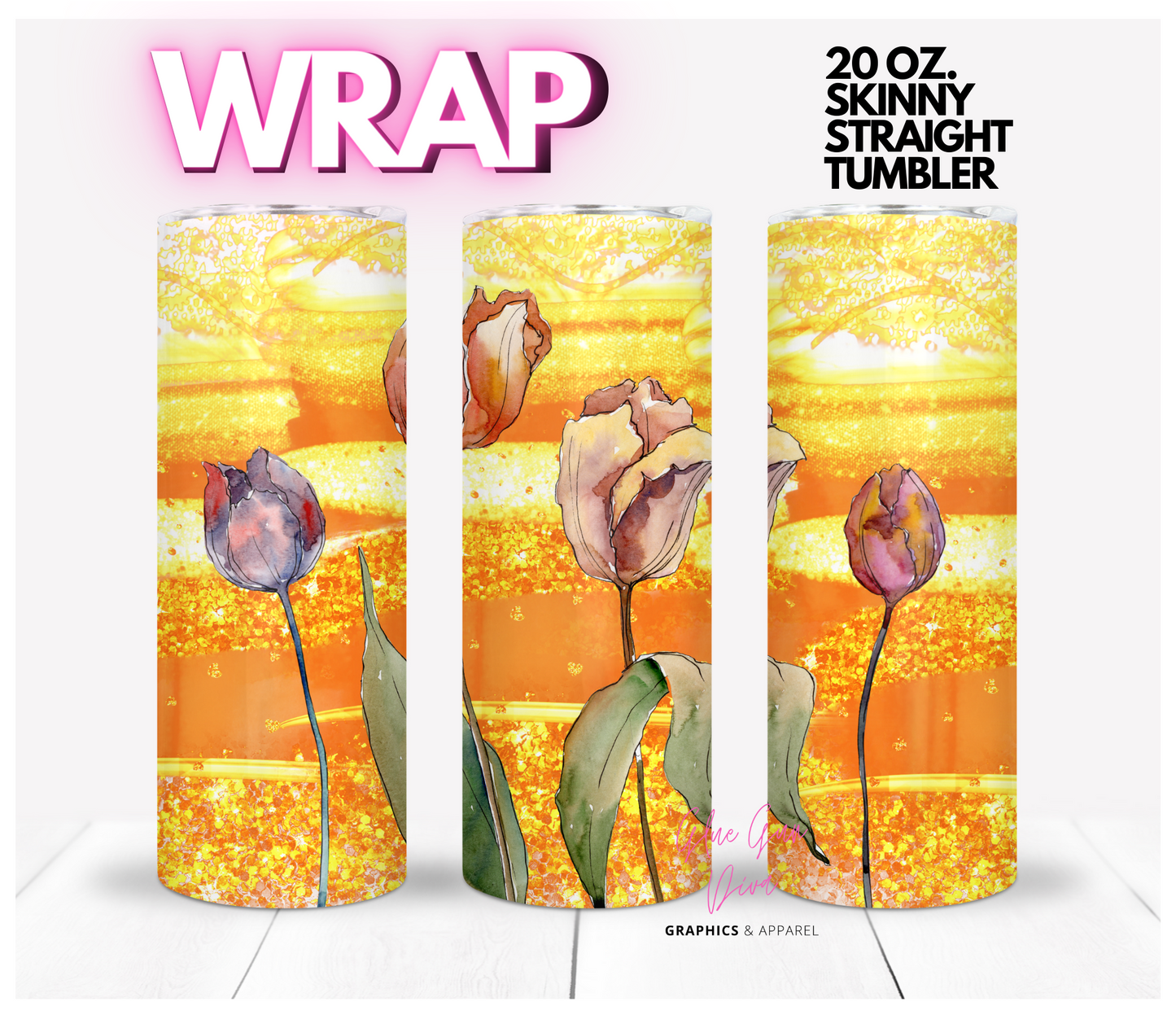 Autumn Tulips- Digital tumbler wrap for 20 oz skinny straight tumbler