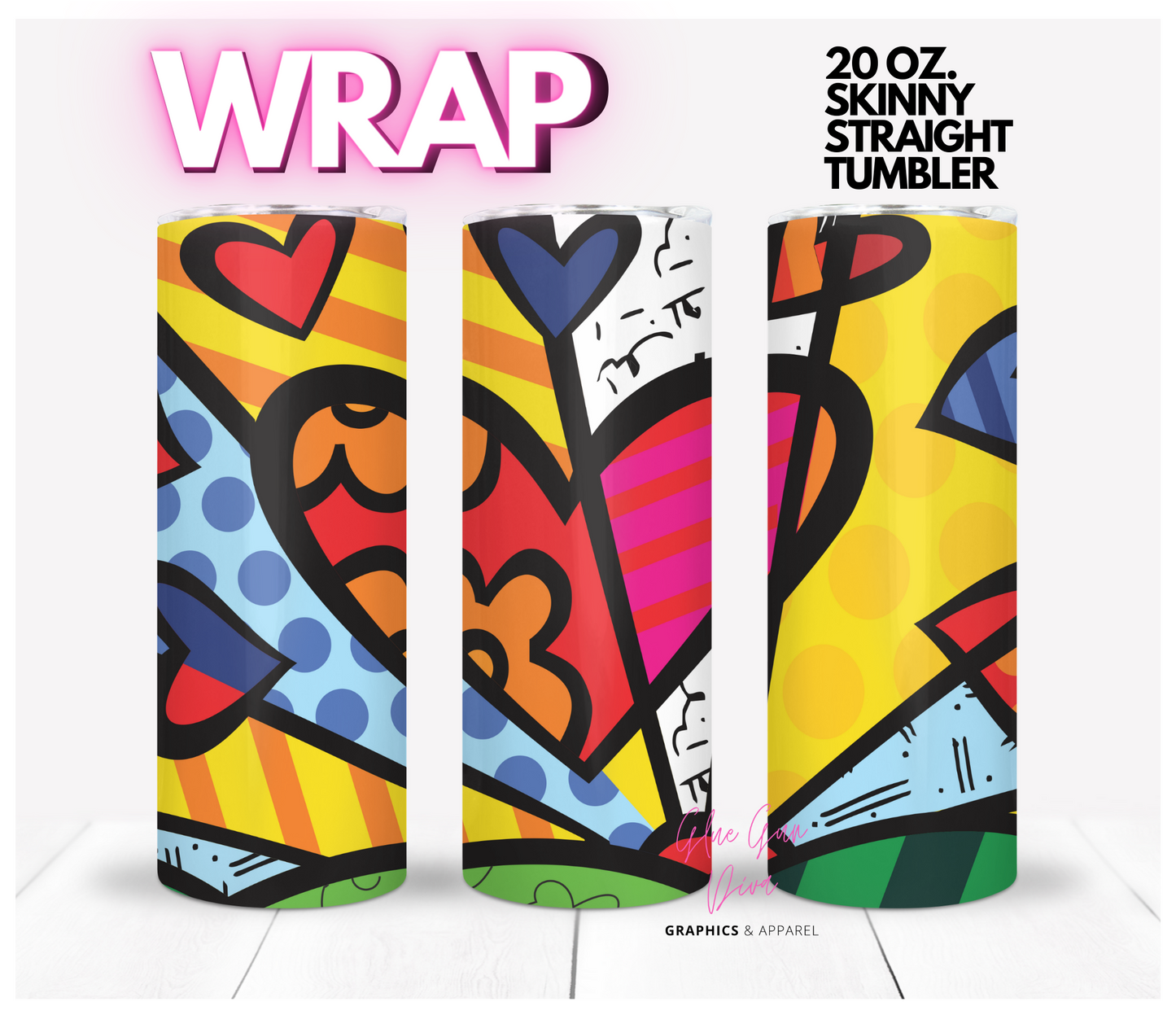 Colorful Heart- Digital tumbler wrap for 20 oz skinny straight tumbler