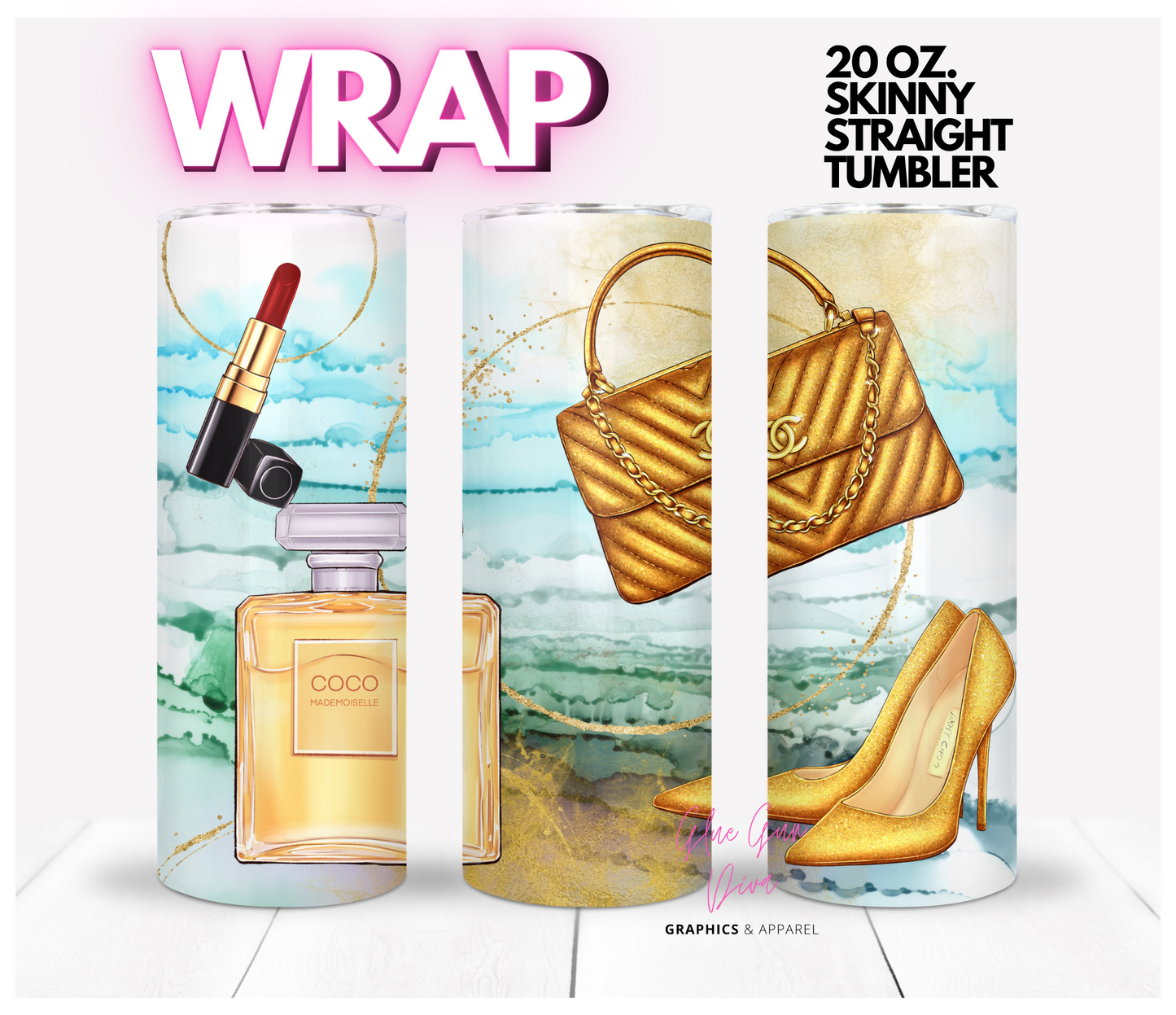 Gold and Brands- Digital tumbler wrap for 20 oz skinny straight tumbler