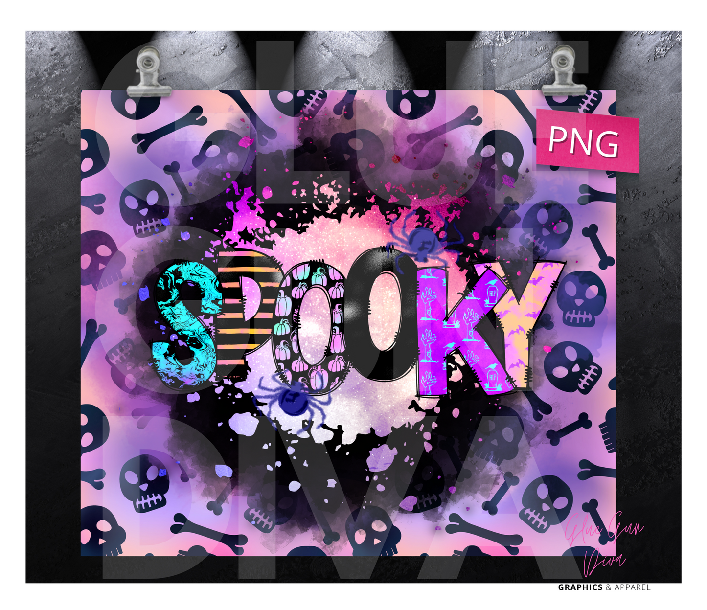 Spooky Skulls and Bones - Digital tumbler wrap for 20 oz skinny straight tumbler