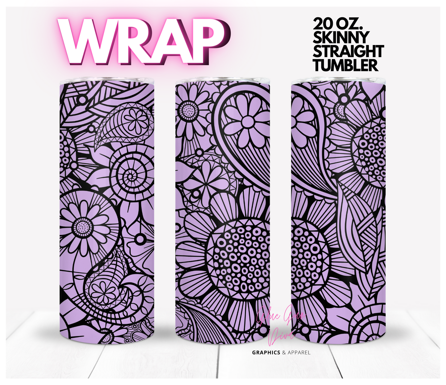 Flower Mandala purple- Digital tumbler wrap for 20 oz skinny straight tumbler