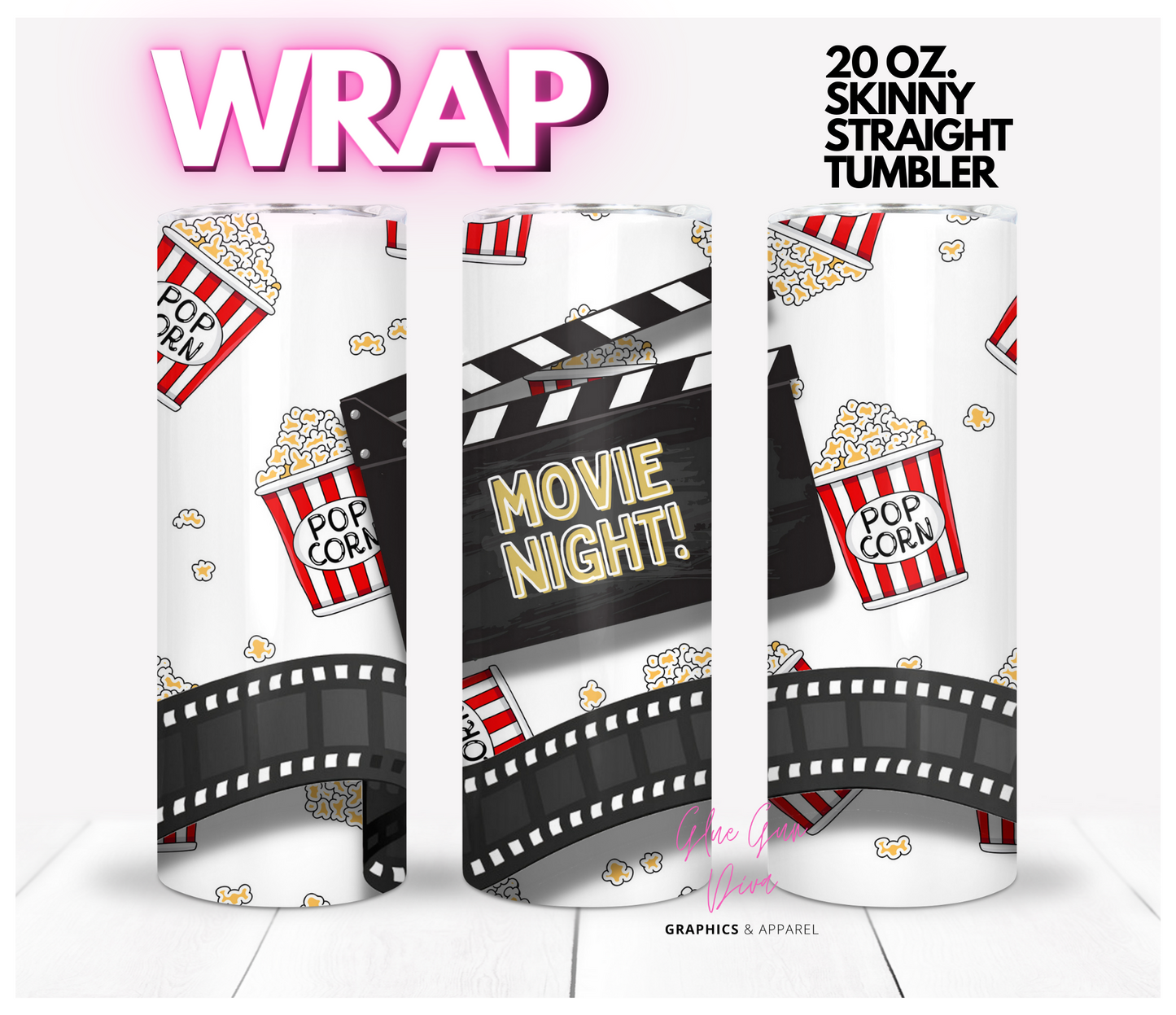Movie Night- Digital tumbler wrap for 20 oz skinny straight tumbler