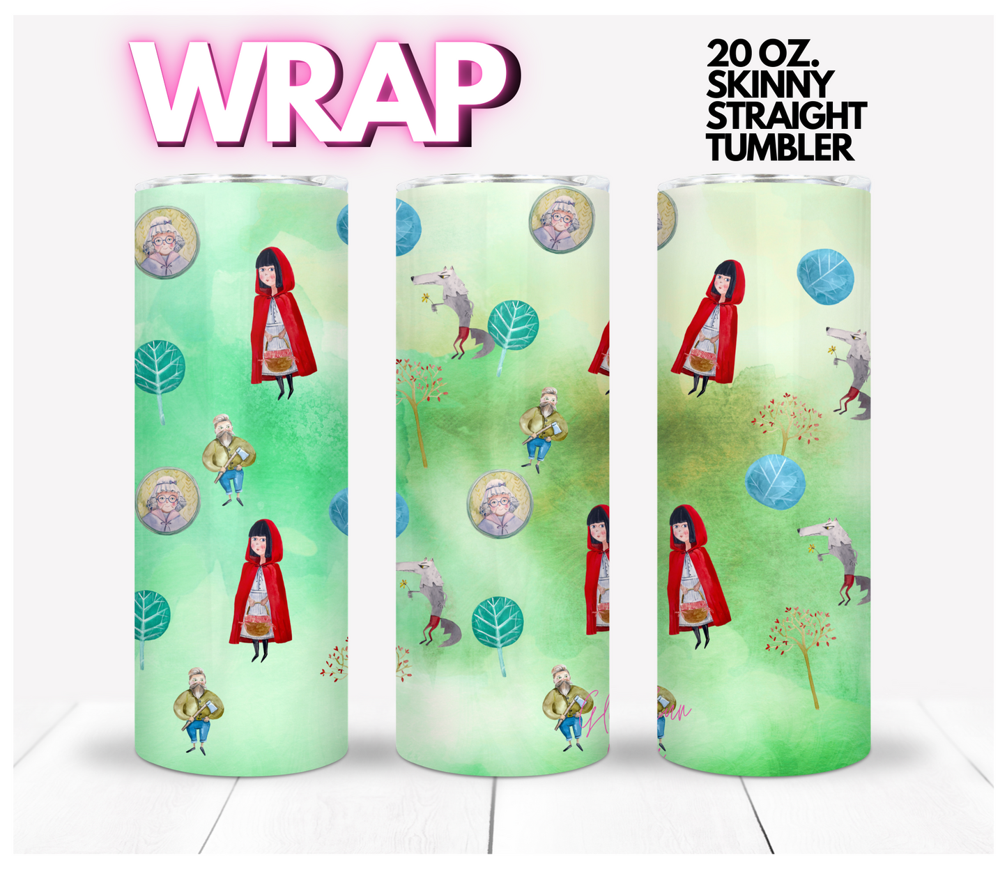 Red Riding Hood Background- Digital tumbler wrap for 20 oz skinny straight tumbler