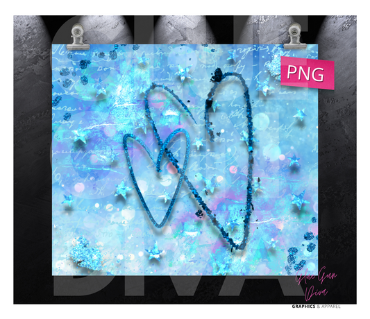 Two hearts Blue - Digital tumbler wrap for 20 oz skinny straight tumbler