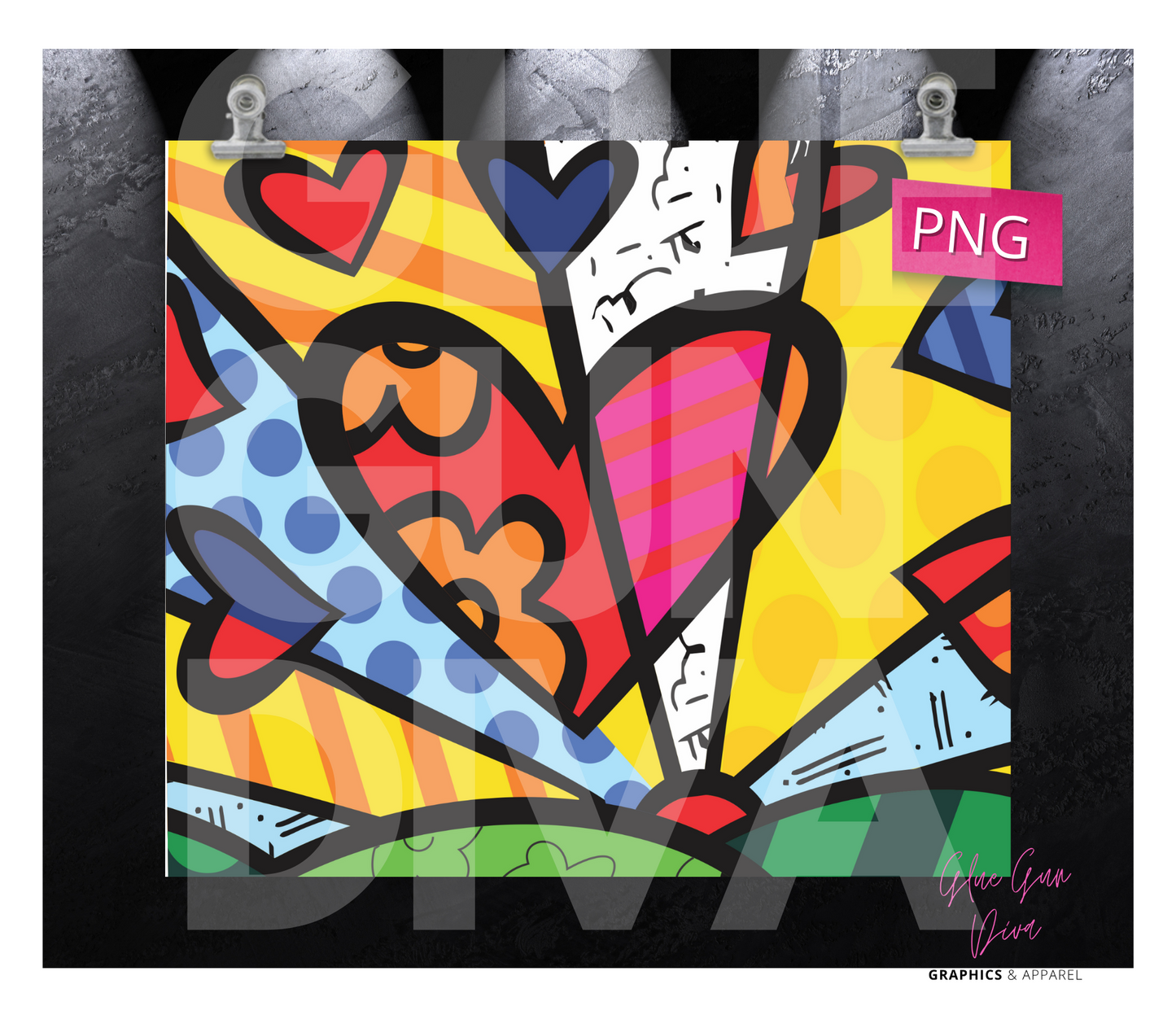 Colorful Heart- Digital tumbler wrap for 20 oz skinny straight tumbler