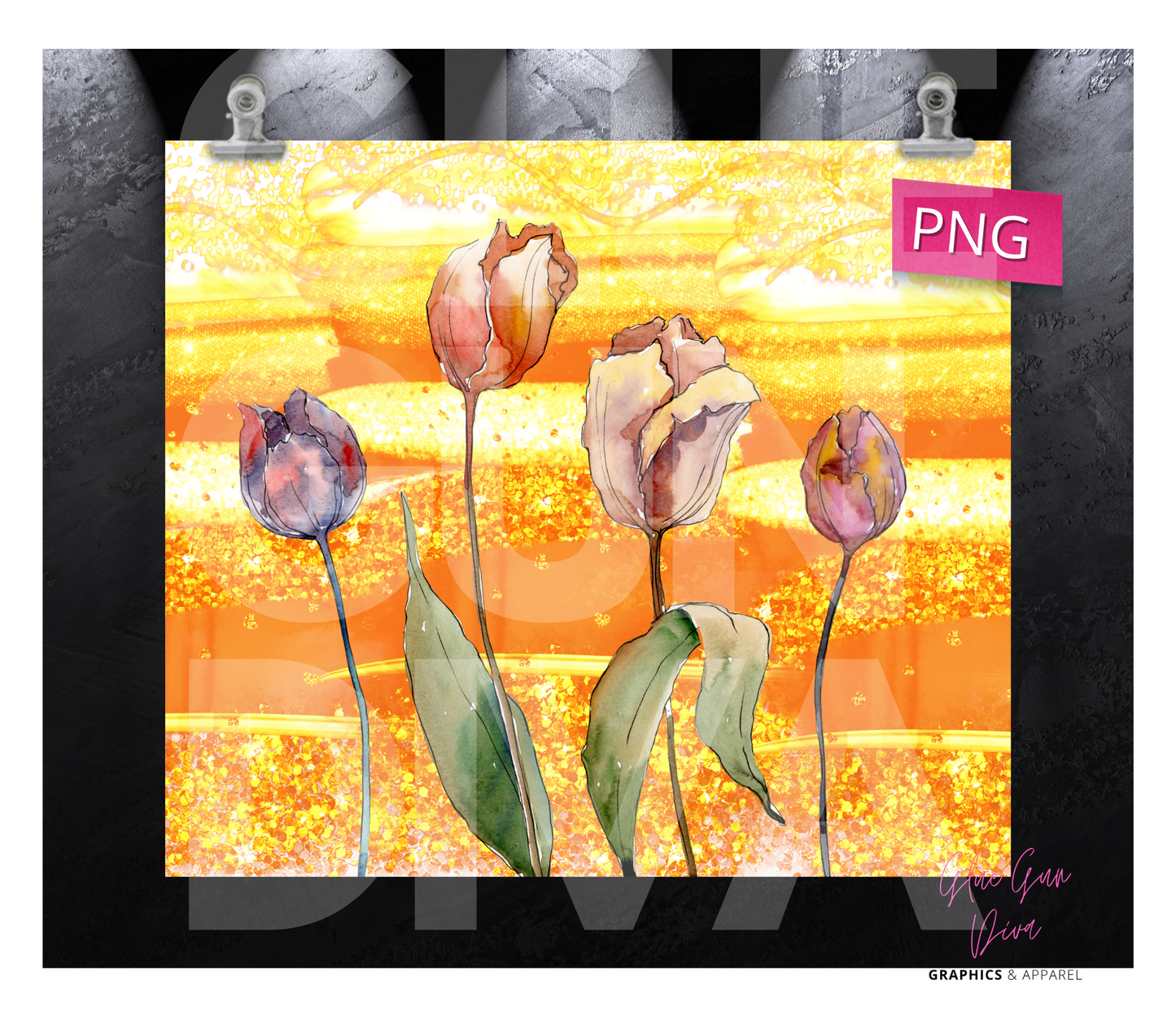 Autumn Tulips- Digital tumbler wrap for 20 oz skinny straight tumbler