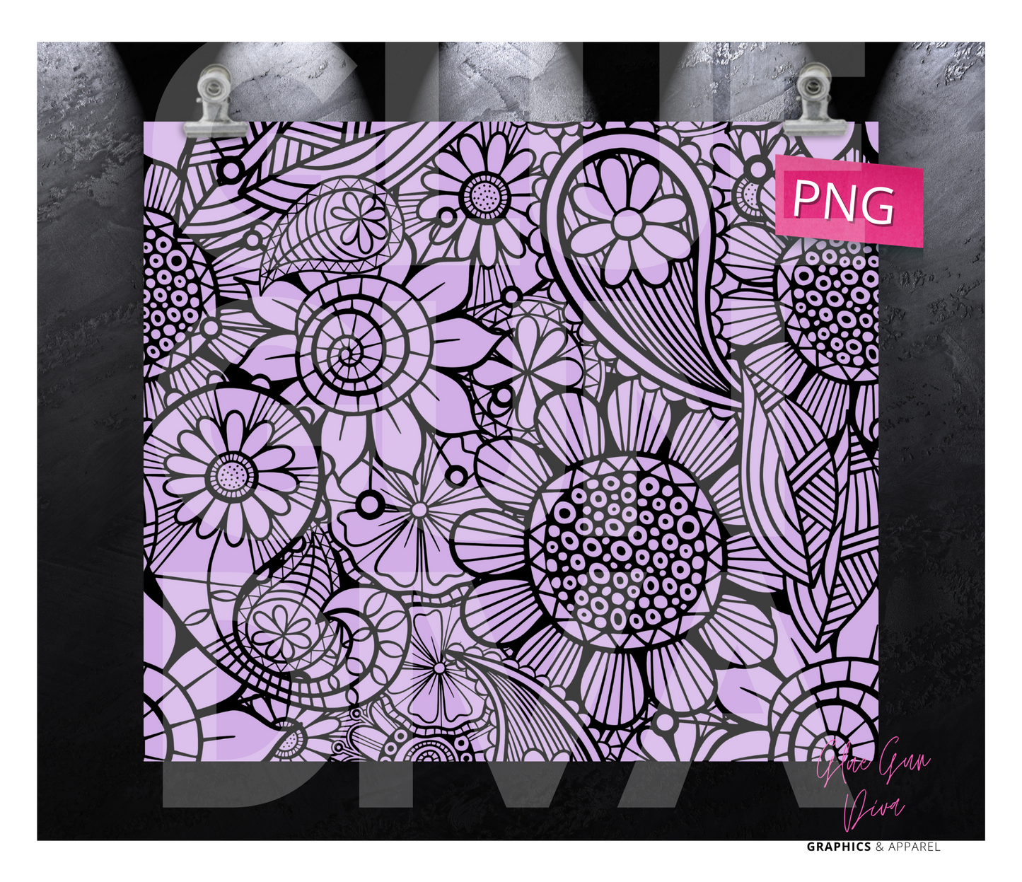 Flower Mandala purple- Digital tumbler wrap for 20 oz skinny straight tumbler