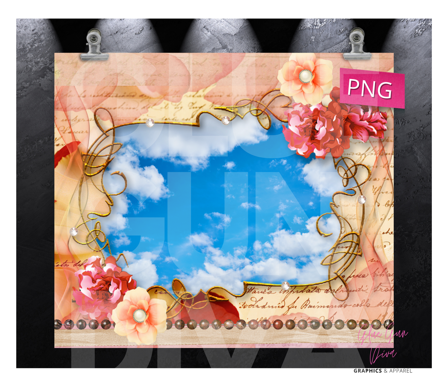 Flowers and Skies -Digital tumbler wrap for 20 oz skinny straight tumbler