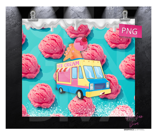 Ice Cream Truck - Digital tumbler wrap for 20 oz skinny straight tumbler
