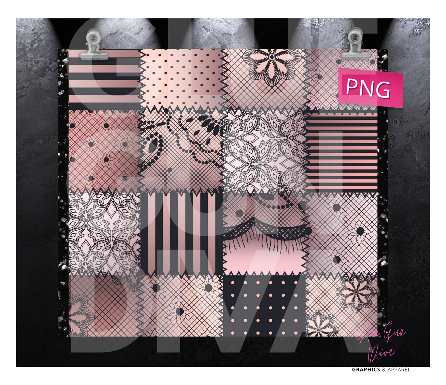 Modern Quilt- Digital tumbler wrap for 20 oz skinny straight tumbler