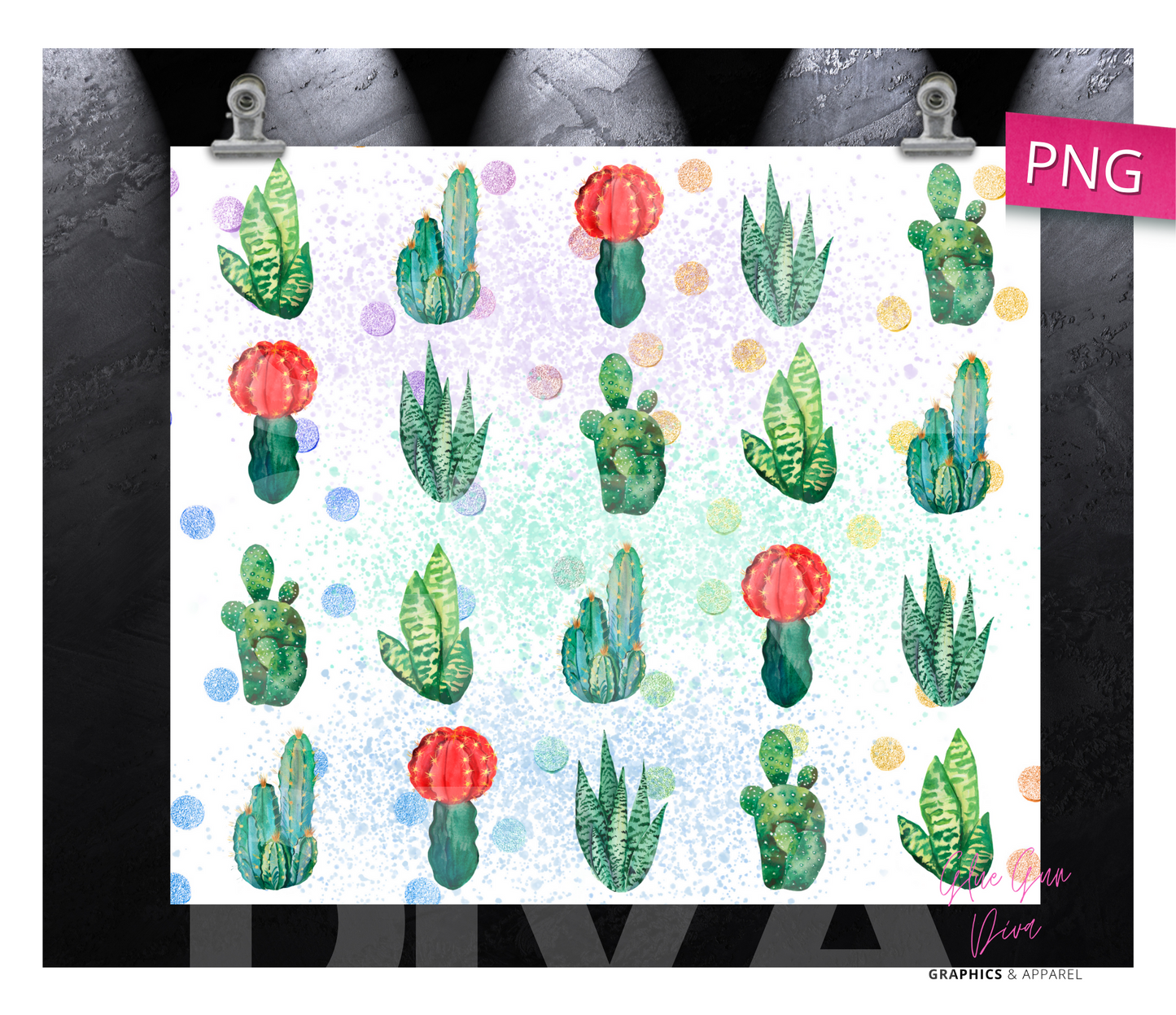 Succulent Lines - Digital tumbler wrap for 20 oz skinny straight tumbler