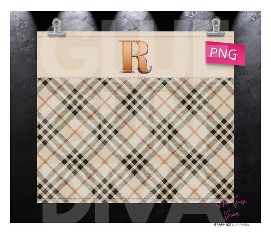 Letter R Plaid Canvas with Initial - Digital tumbler wrap for 20 oz skinny straight tumbler