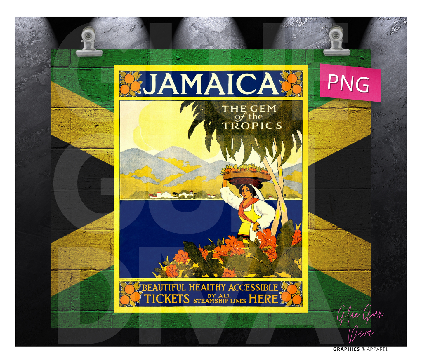 Jamaica- Digital tumbler wrap for 20 oz skinny straight tumbler