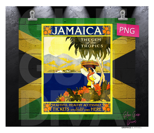 Jamaica- Digital tumbler wrap for 20 oz skinny straight tumbler