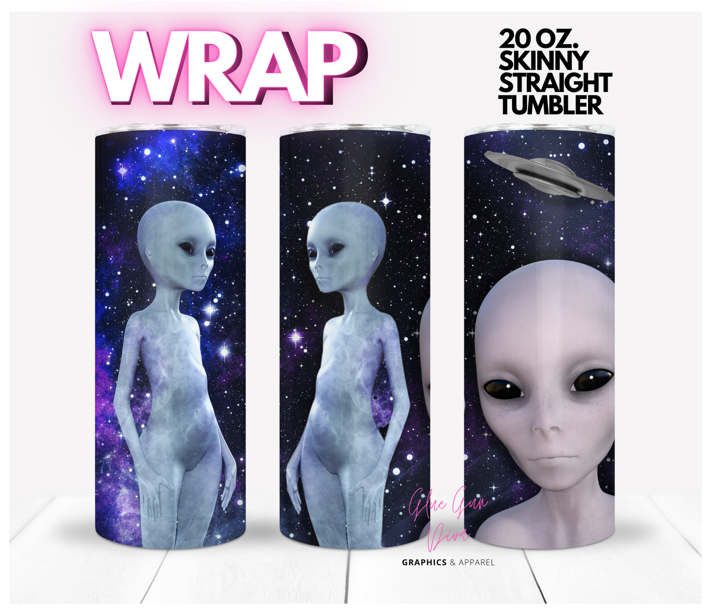 Alien friends - Digital tumbler wrap for 20 oz skinny straight tumbler