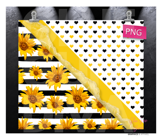 Sunflowers and Hearts - Digital tumbler wrap for 20 oz skinny straight tumbler