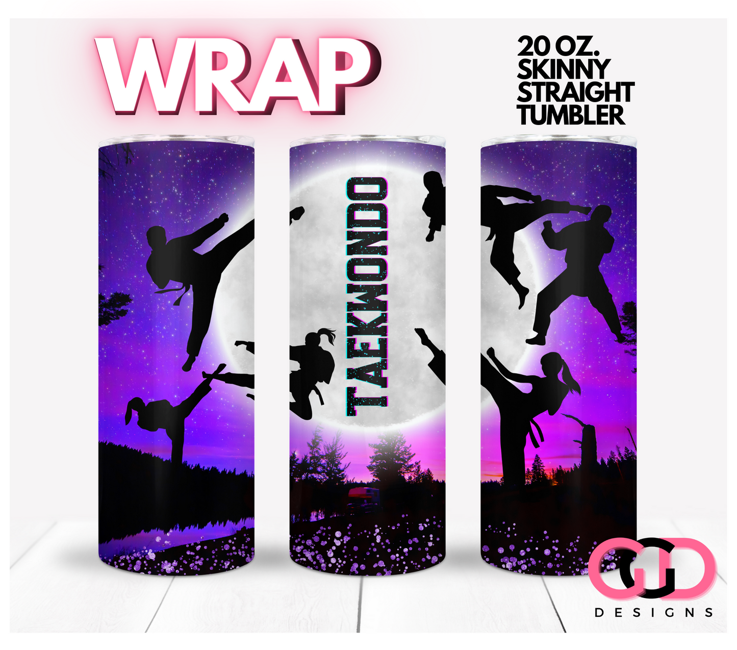 Taekwondo Moon - Digital tumbler wrap for 20 oz skinny straight tumbler