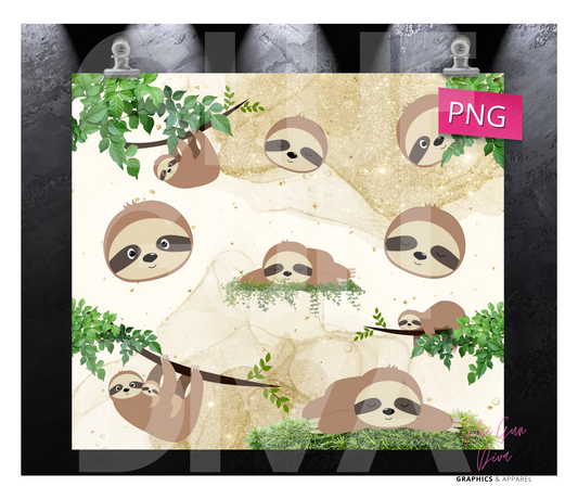Cute Sloth - Digital tumbler wrap for 20 oz skinny straight tumbler