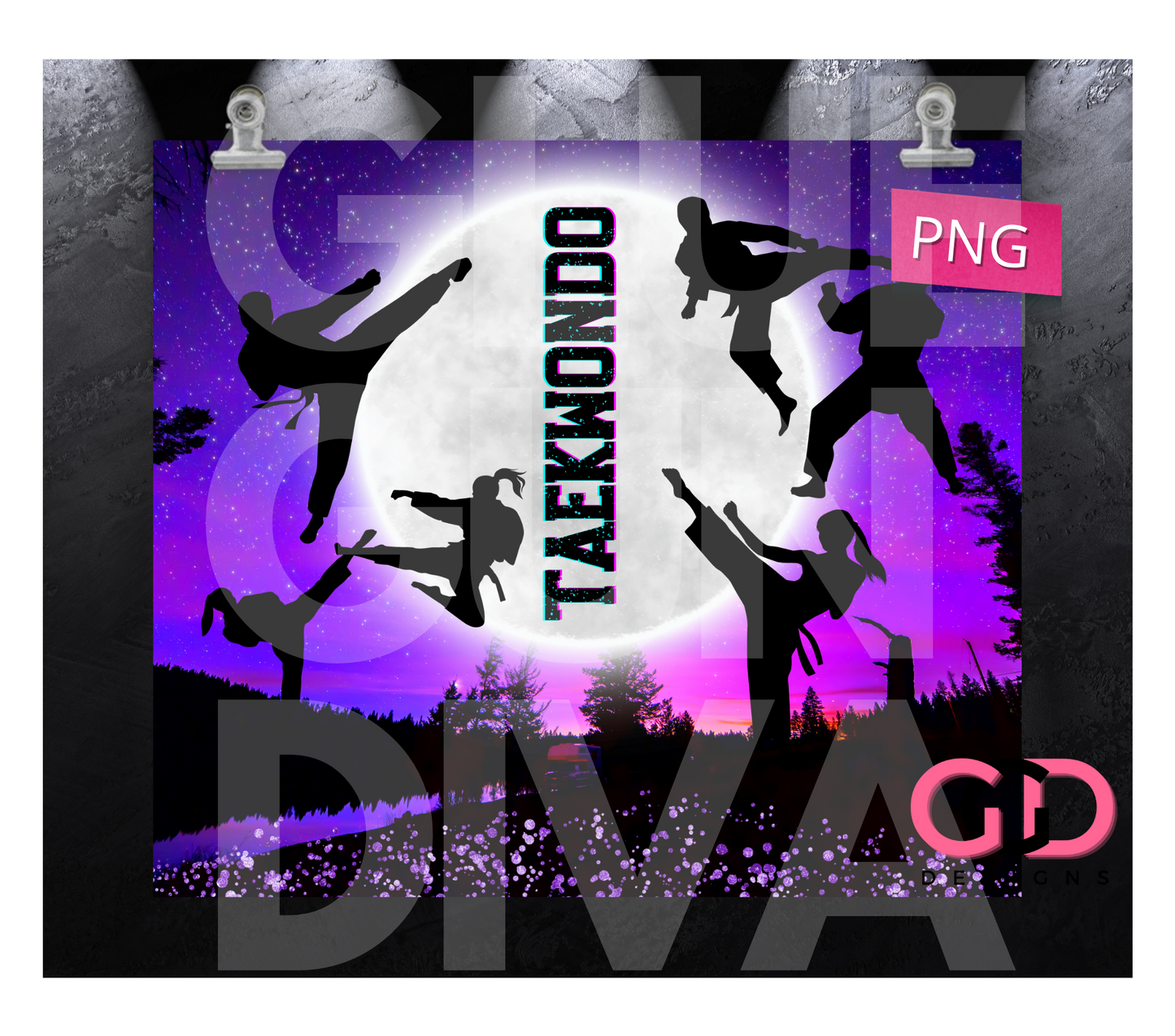 Taekwondo Moon - Digital tumbler wrap for 20 oz skinny straight tumbler