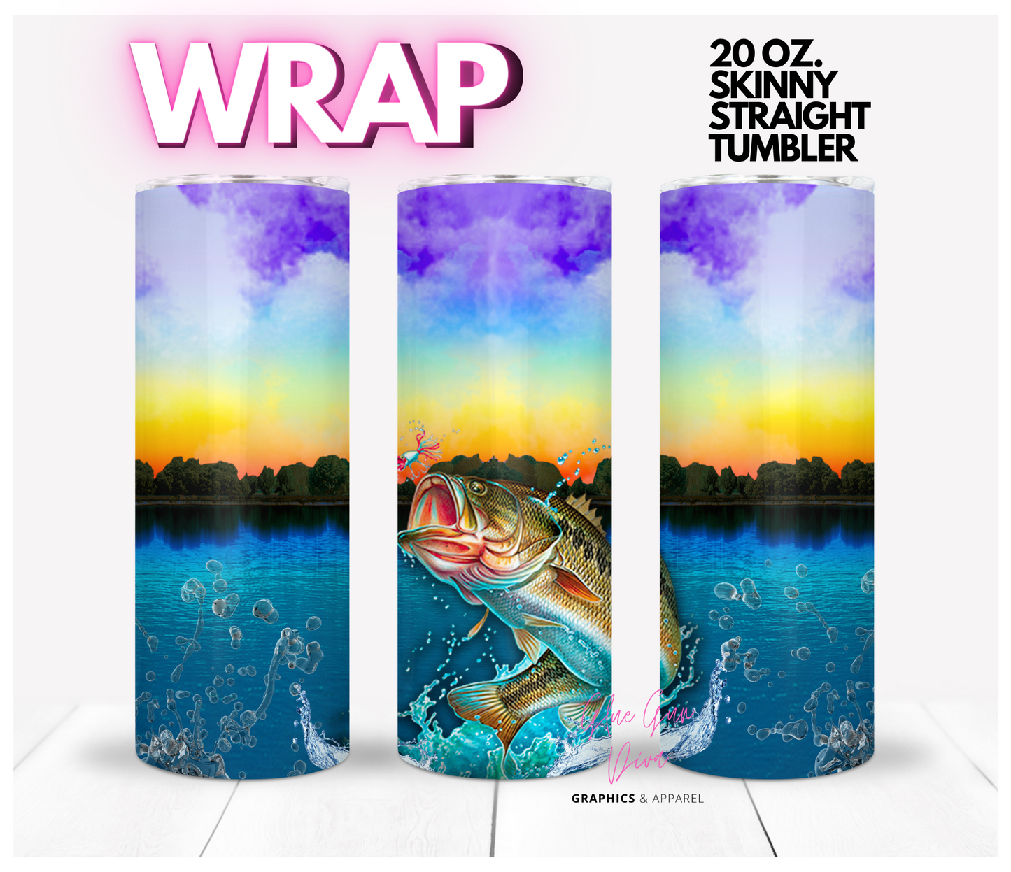 Bass Fishing- Digital tumbler wrap for 20 oz skinny straight tumbler