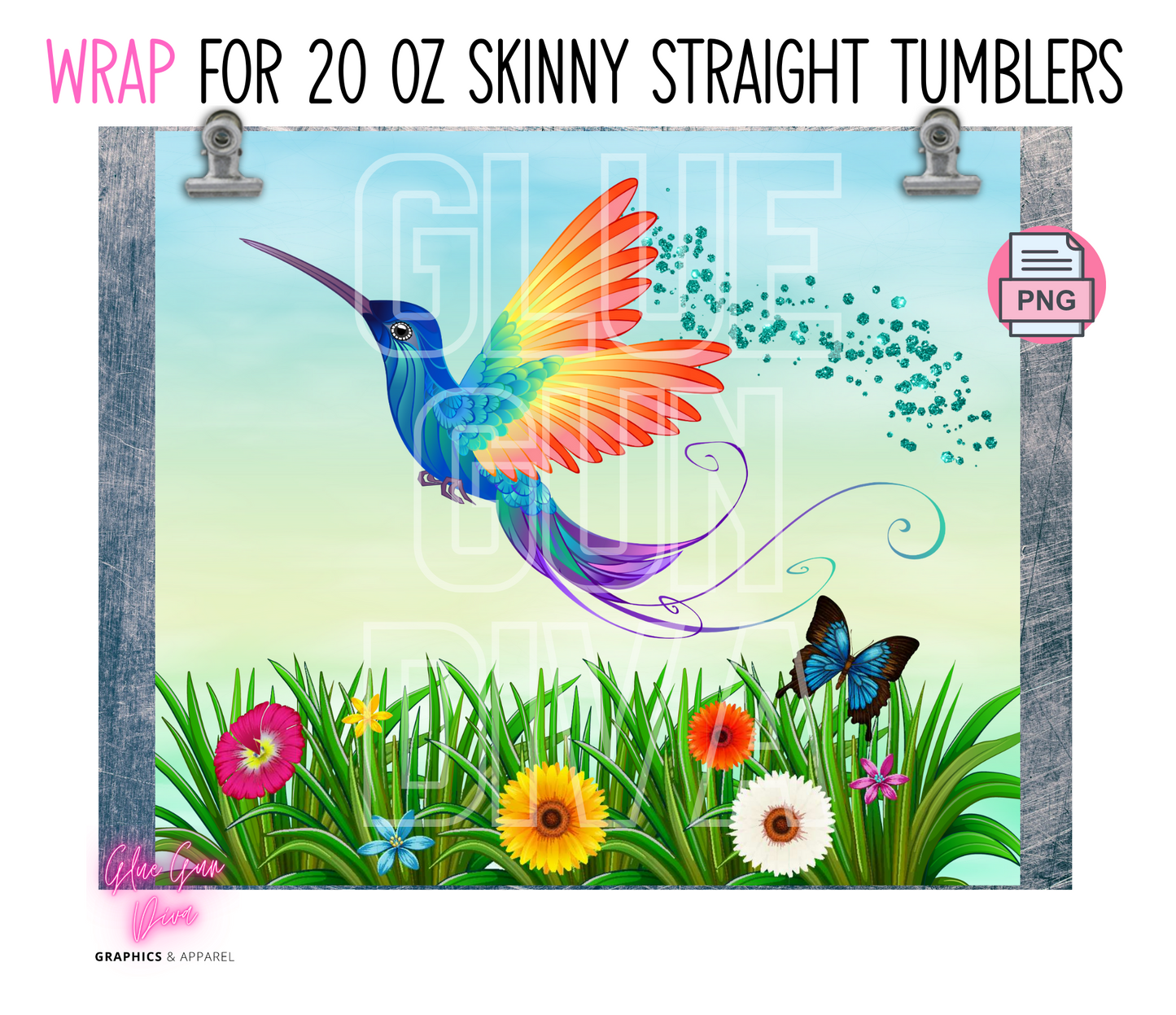 Rainbow Hummingbird- Digital tumbler wrap for 20 oz skinny straight tumbler
