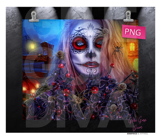 Sugar Skull and insects - Digital tumbler wrap for 20 oz skinny straight tumbler