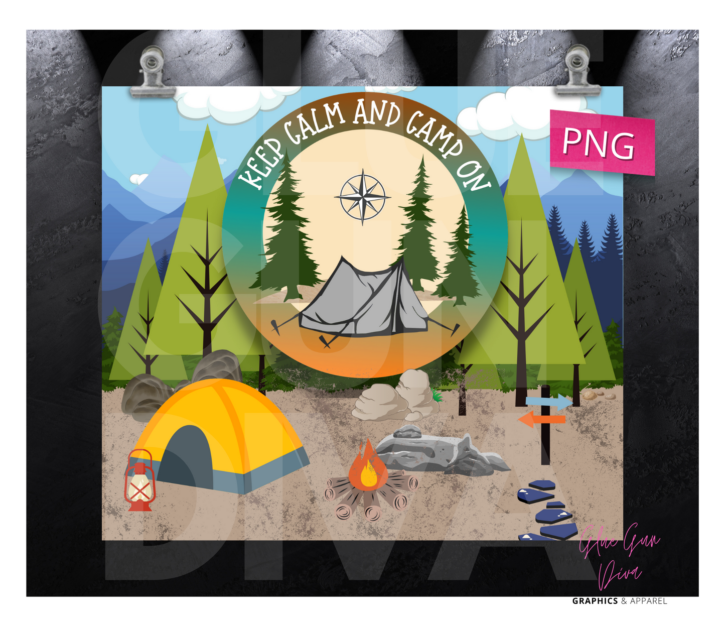 Keep calm and Camp on - Digital tumbler wrap for 20 oz skinny straight tumbler