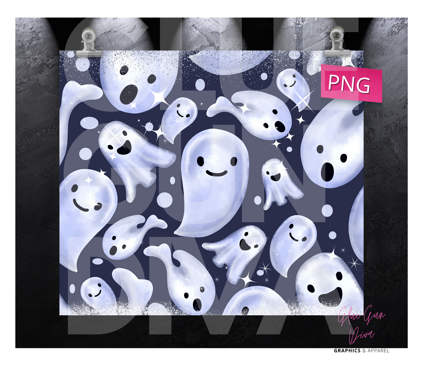 Ghost Party - Digital tumbler wrap for 20 oz skinny straight tumbler