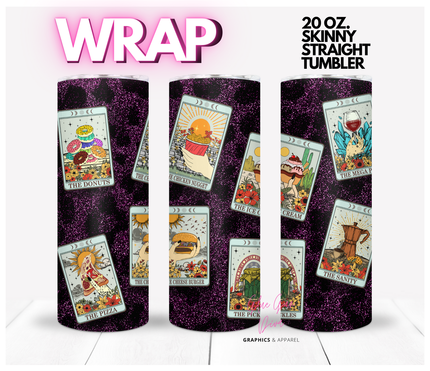 Food Tarot- Digital tumbler wrap for 20 oz skinny straight tumbler