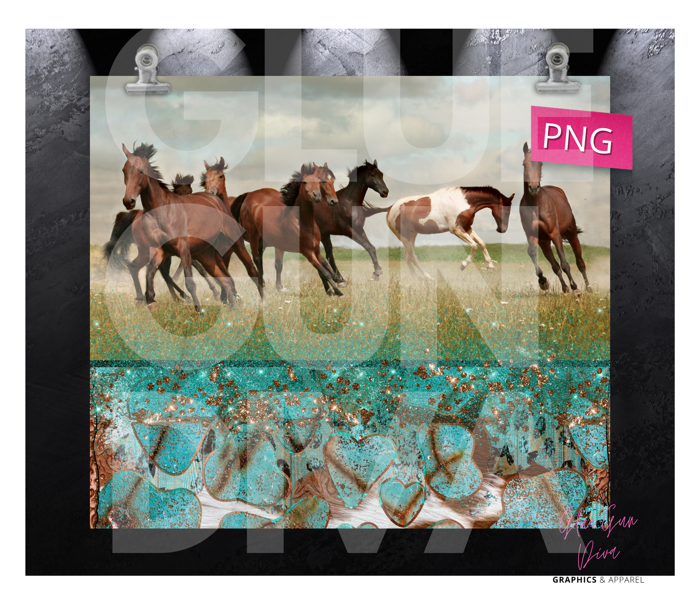 Horses - Digital tumbler wrap for 20 oz skinny straight tumbler
