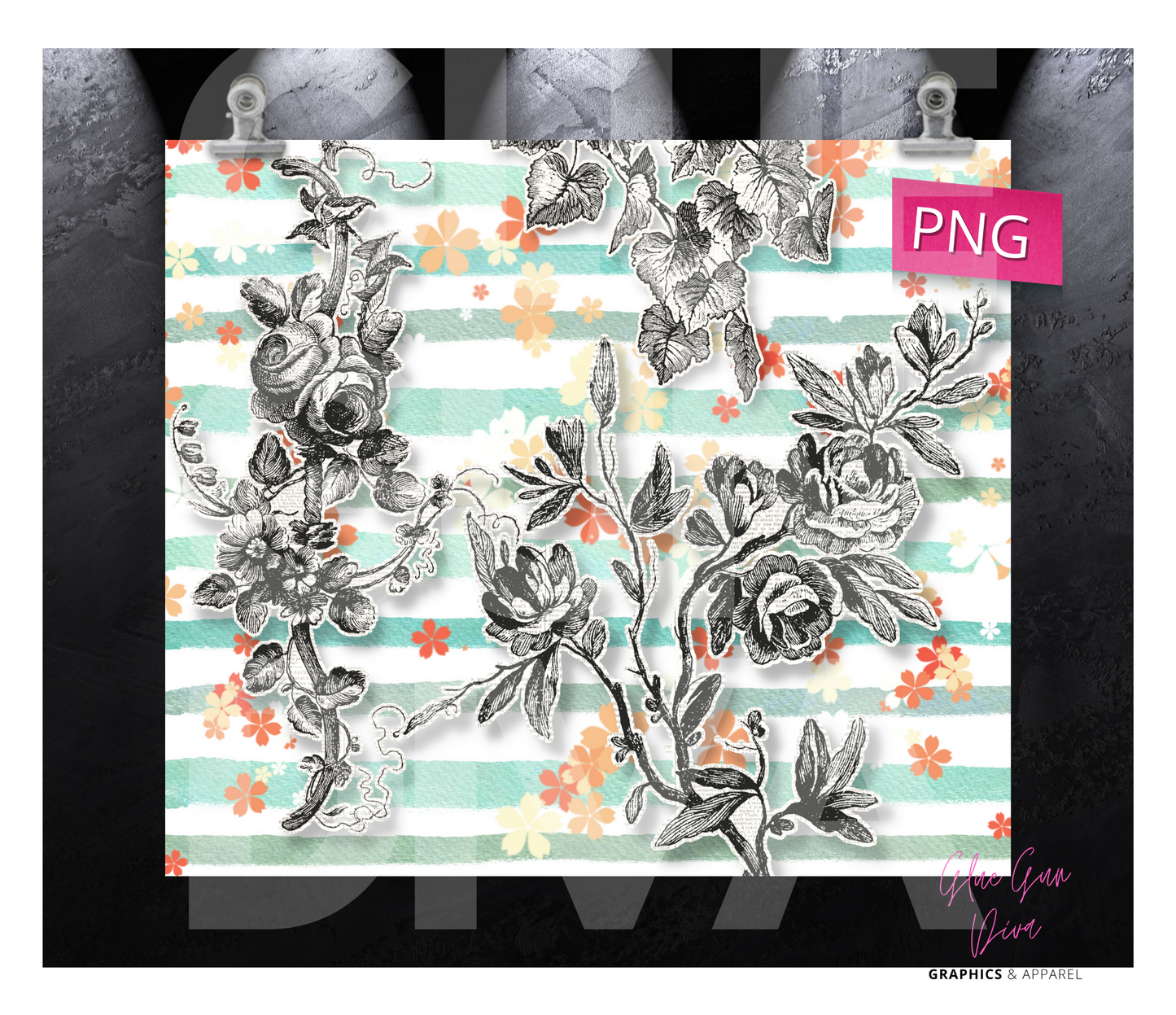 Newspaper Flowers - Digital tumbler wrap for 20 oz skinny straight tumbler