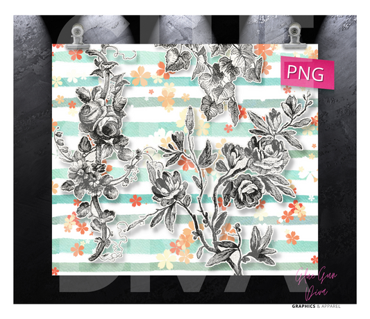 Newspaper Flowers - Digital tumbler wrap for 20 oz skinny straight tumbler