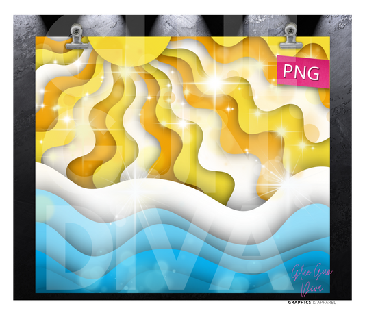 Sun and Ocean -Digital tumbler wrap for 20 oz skinny straight tumbler