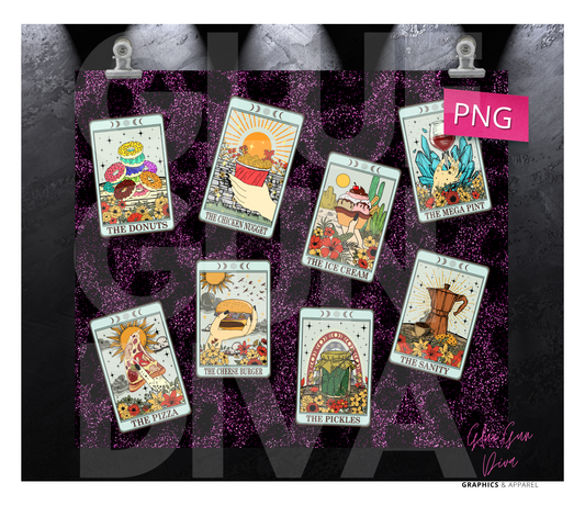 Food Tarot- Digital tumbler wrap for 20 oz skinny straight tumbler