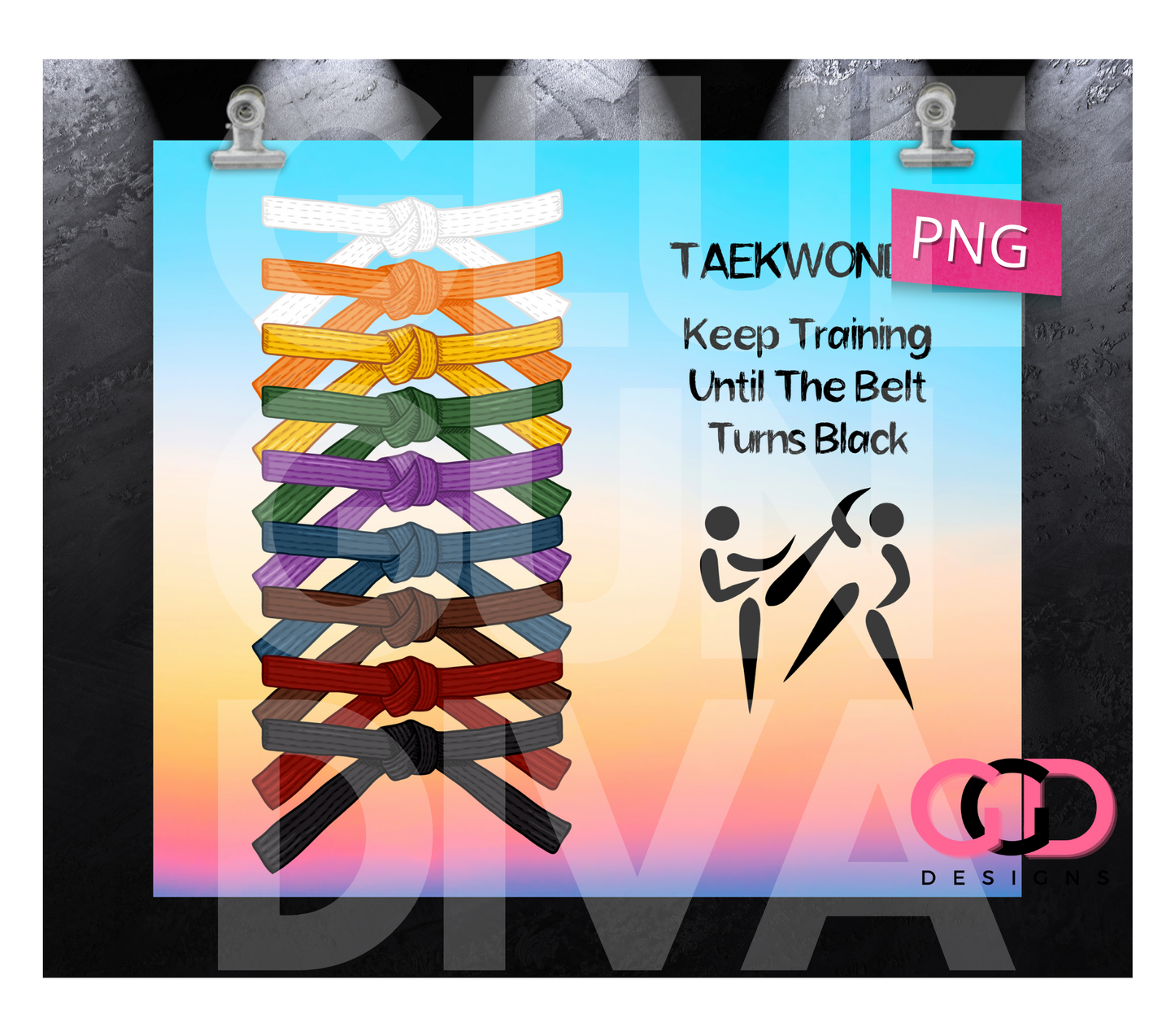Taekwondo Keep Training - Digital tumbler wrap for 20 oz skinny straight tumbler