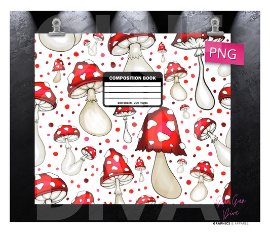 Mushroom Composition Notebook- Digital tumbler wrap for 20 oz skinny straight tumbler