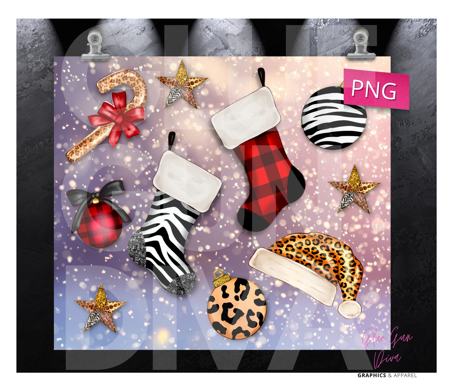Animal Print and Buffalo Christmas Decor- Digital tumbler wrap for 20 oz skinny straight tumbler