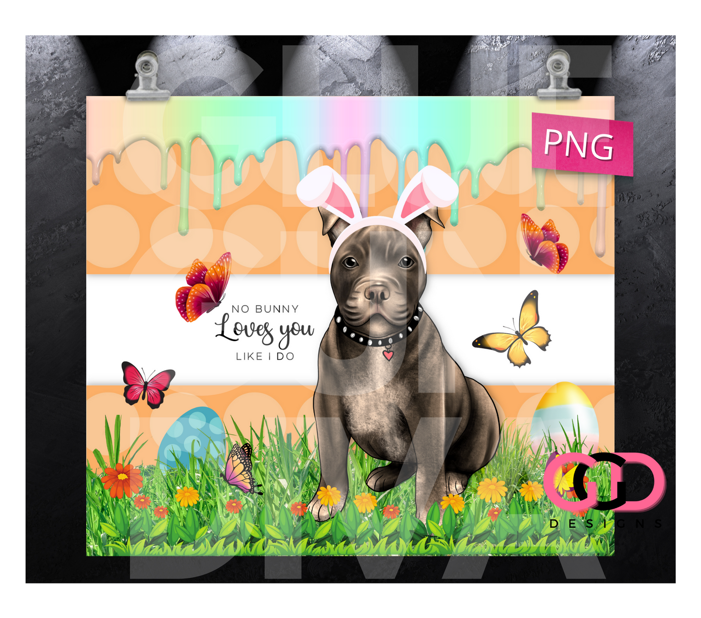 American Pitbull No Bunny Loves You - Digital tumbler wrap for 20 oz skinny straight tumbler