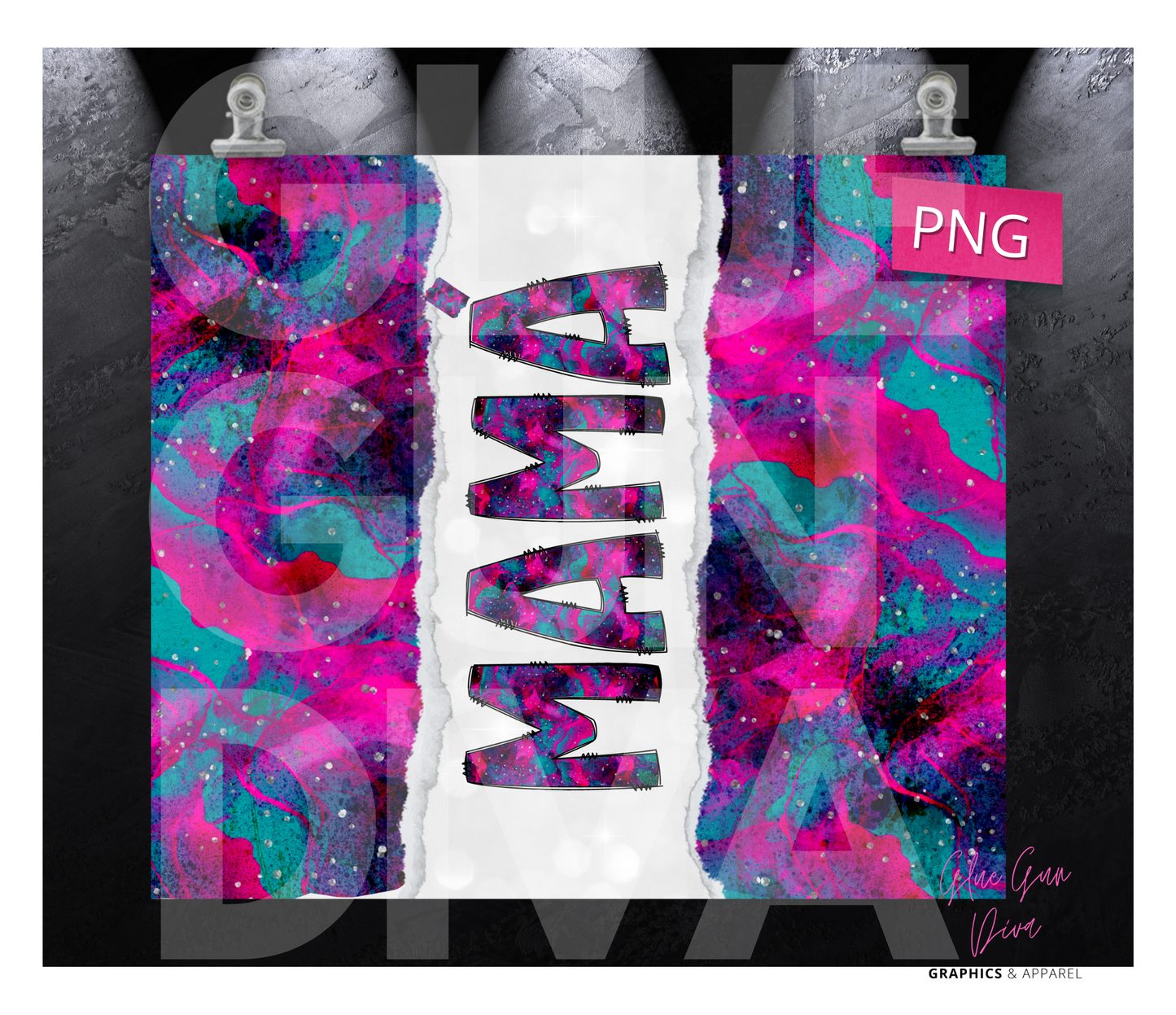 Spanish Accent Mama Fuchsia and teal abstract- Digital tumbler wrap for 20 oz skinny straight tumbler