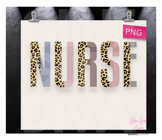 Nurse Animal Print Half Font - Digital tumbler wrap for 20 oz skinny straight tumbler