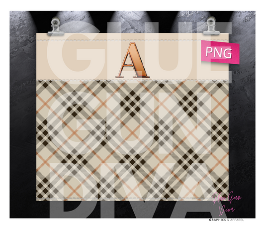 Letter A Plaid Canvas with Initial - Digital tumbler wrap for 20 oz skinny straight tumbler