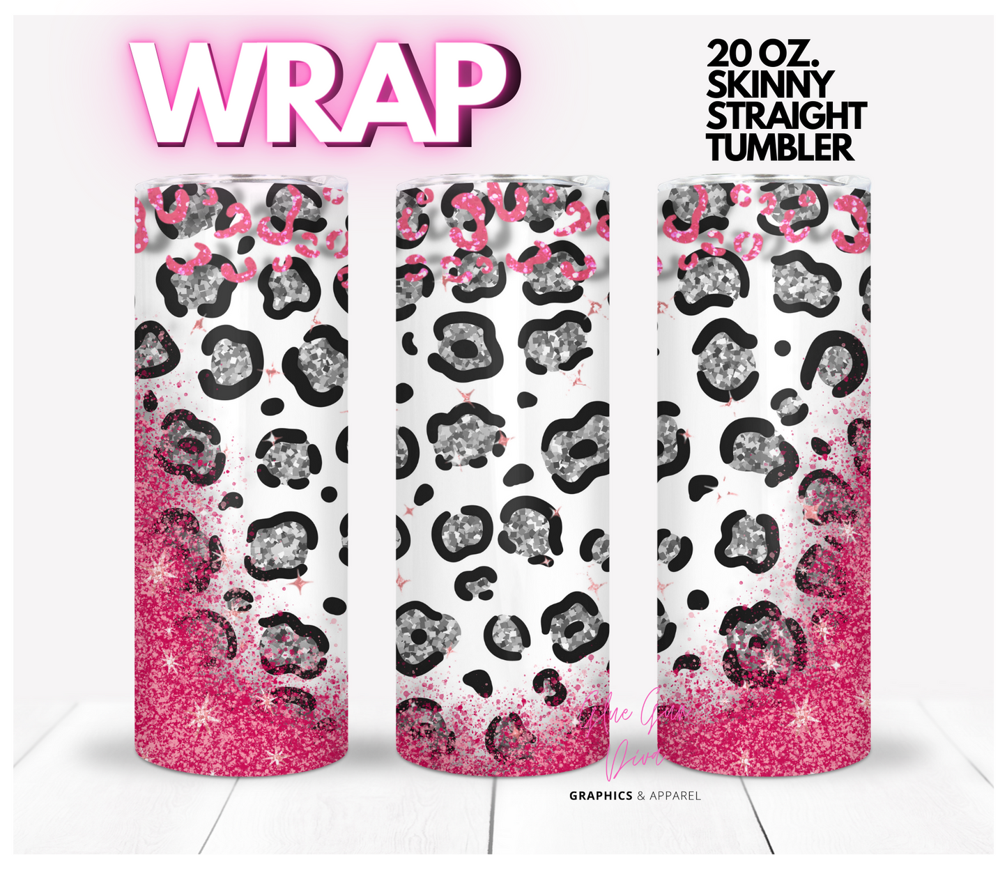 Hot Pink Leopard- Digital tumbler wrap for 20 oz skinny straight tumbler