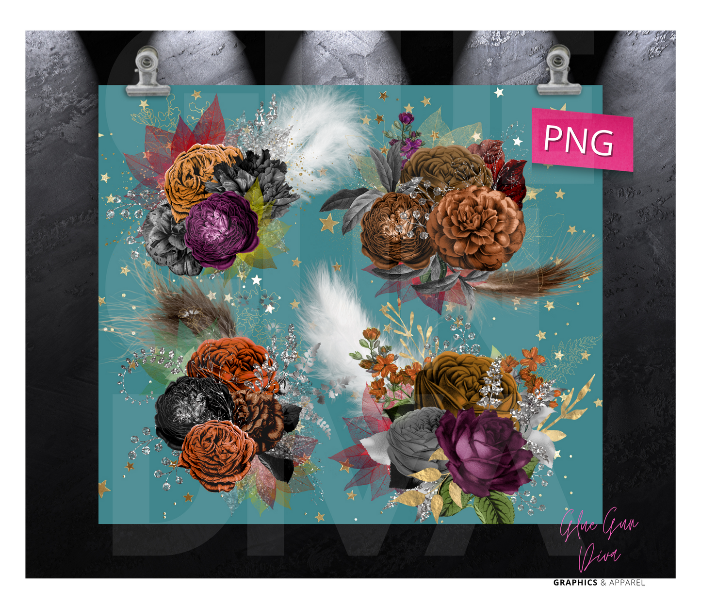 Autumn Flowers- Digital tumbler wrap for 20 oz skinny straight tumbler